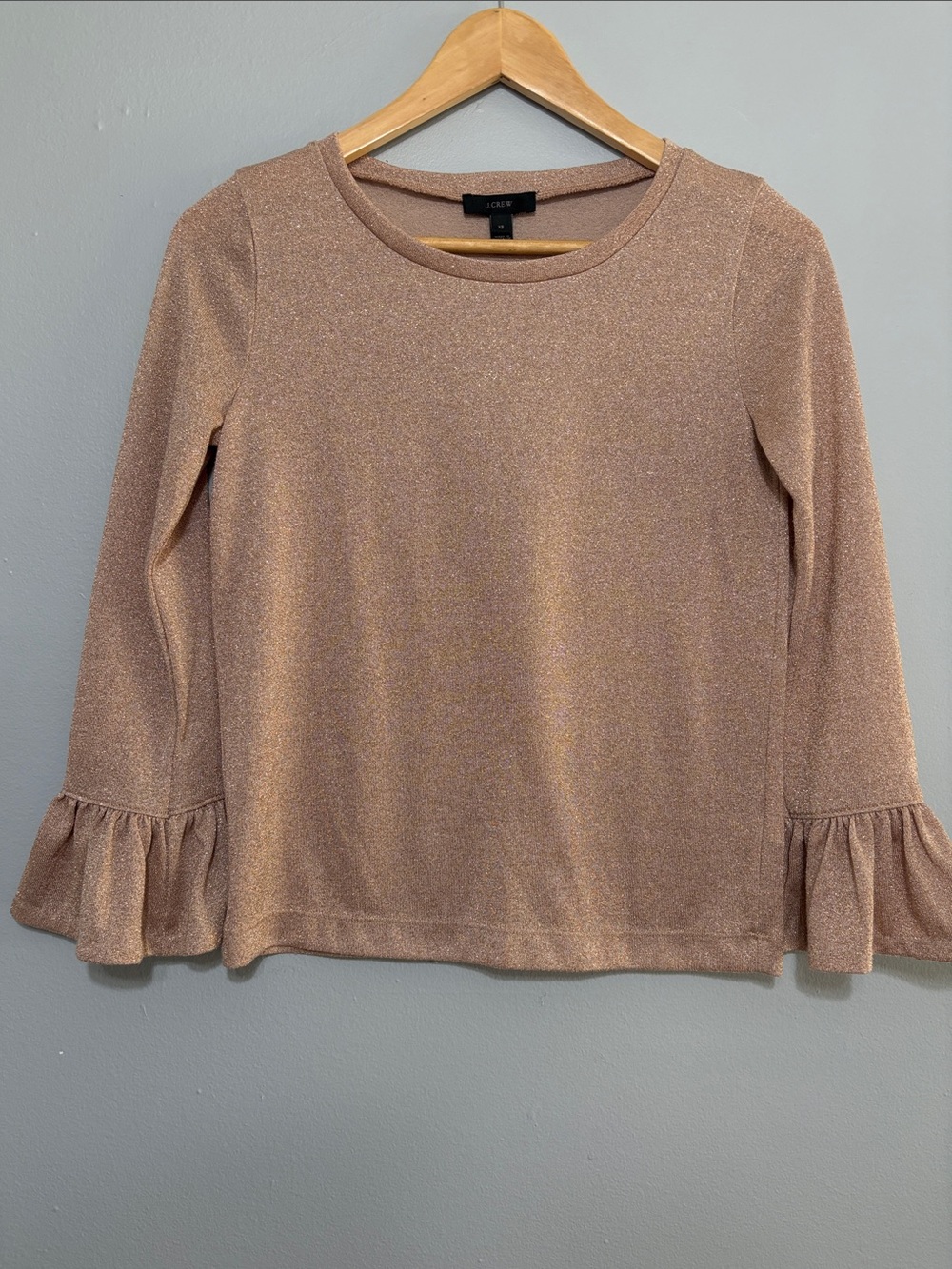 J. Crew Metallic Rose Gold Ruffle-Cuff Long Sleeve Top
